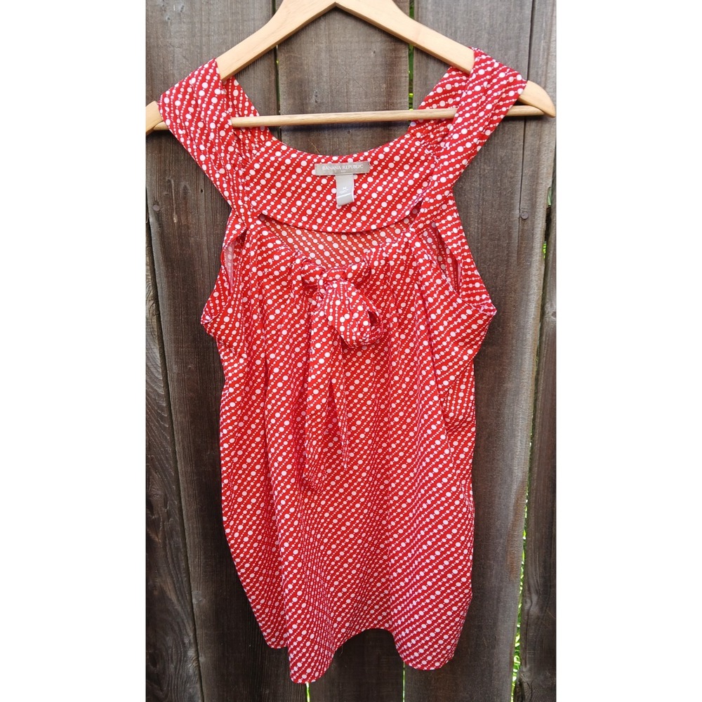 Banana Republic Front Bow Tie Lite Tomato Red/Orange & White Sleeveless Top M - Picture 4 of 4
